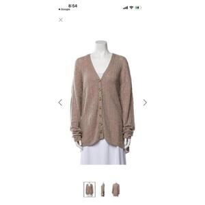 Reformation Giusta Oversized Beige Brown Cashmere Cable Knit Cardigan L